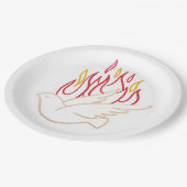 聖霊 – 鳩と炎のイラストレーション ペーパープレート (アングル)