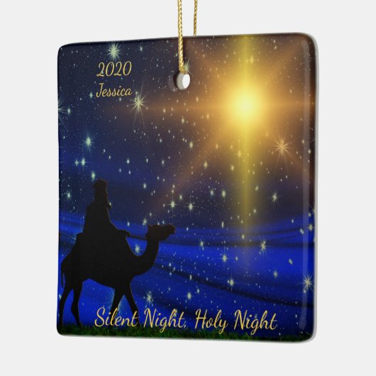 聖静か夜の名パーソナライズされた年クリスマス セラミックオーナメント (左)