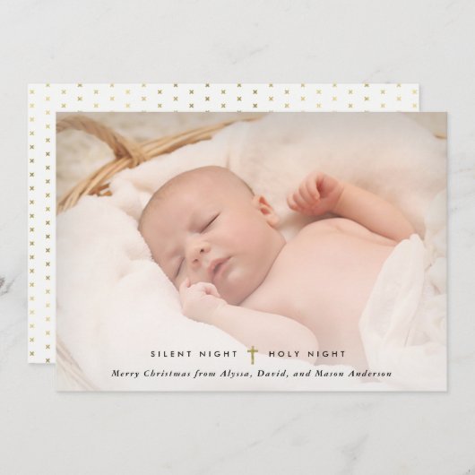 聖静か夜 |金ゴールドクロスと写真 シーズンカード (正面/裏面)