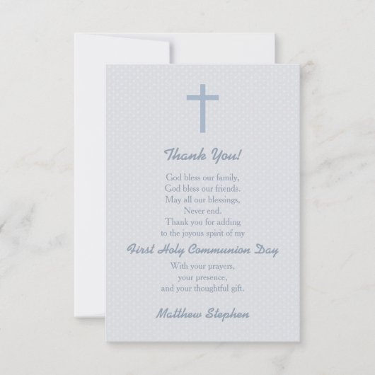 聖餐のパステル調の青い十字は感謝していしています サンキューカード (正面)
