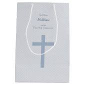 聖餐のパステル調の青い十字 ミディアムペーパーバッグ (裏面)