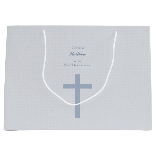 聖餐のパステル調の青い十字 ラージペーパーバッグ (正面)