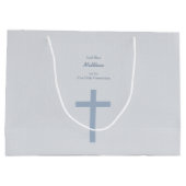 聖餐のパステル調の青い十字 ラージペーパーバッグ (裏面)