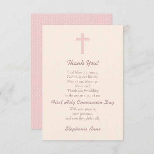 聖餐のパステル調ピンクの十字は感謝していしています サンキューカード (正面/裏面)