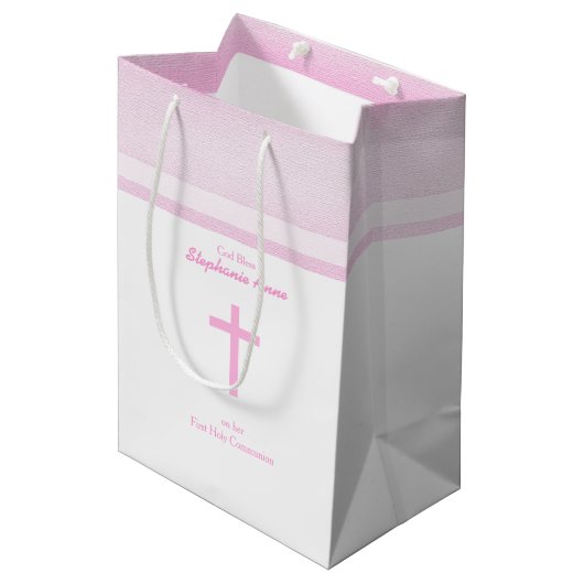 聖餐のピンクの水彩画 ミディアムペーパーバッグ (正面アングル)