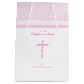 聖餐のピンクの水彩画 ミディアムペーパーバッグ (裏面)