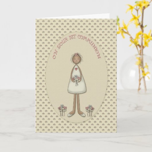 聖餐の女の子の天使 カード (黄色い花)