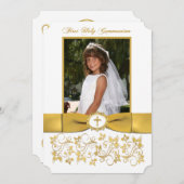 聖餐の|印刷されたリボン|の白、金ゴールド|の写真 招待状 (正面/裏面)