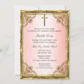 聖餐ピンクゴールドベージュパールダマスククロス 招待状 (正面)