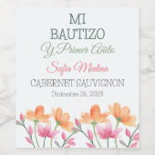 聖餐式で水彩スペインのの花 ワインラベル (シングルラベル)