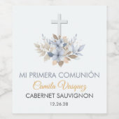 聖餐式に出るスペインのかわいい青い花 ワインラベル (シングルラベル)