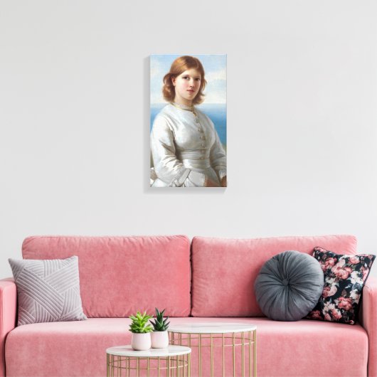 聖餐式に白い絹のドレスを着た少女 キャンバスプリント (インサイチュ (リビング))