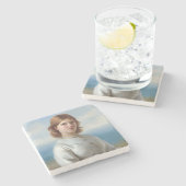 聖餐式に白い絹のドレスを着た少女 ストーンコースター (横)