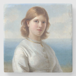 聖餐式に白い絹のドレスを着た少女 ストーンコースター