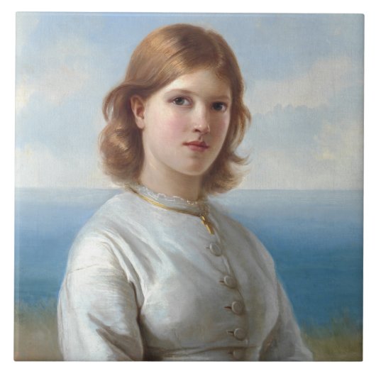 聖餐式に白い絹のドレスを着た少女 タイル (正面)