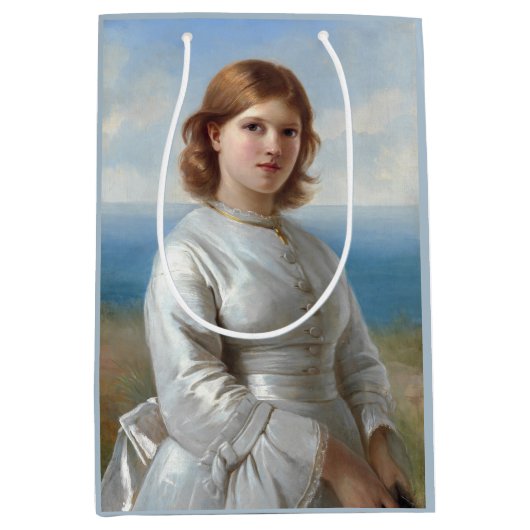 聖餐式に白い絹のドレスを着た少女 ミディアムペーパーバッグ (正面)