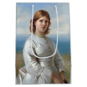 聖餐式に白い絹のドレスを着た少女 ミディアムペーパーバッグ (裏面)