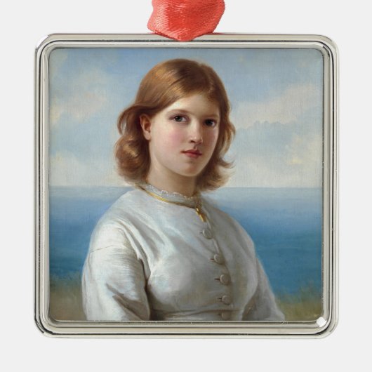 聖餐式に白い絹のドレスを着た少女 メタルオーナメント (正面)