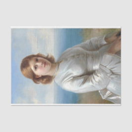 聖餐式に白い絹のドレスを着た少女 薄葉紙