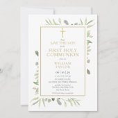 聖餐式の最初のエレガント緑 セーブザデート (正面)