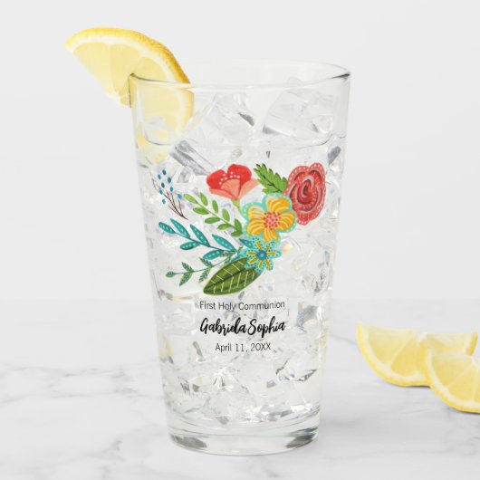 聖餐式の最初のカラフル花 タンブラーグラス (アイス正面)