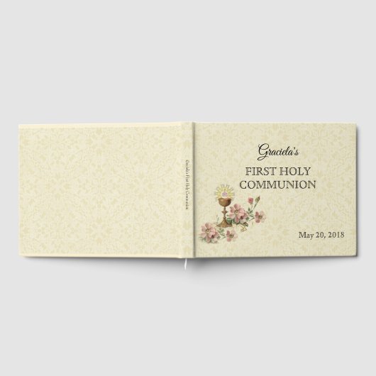 聖餐式の最初の聖餐式のホストピンクの花 ゲストブック (全面)