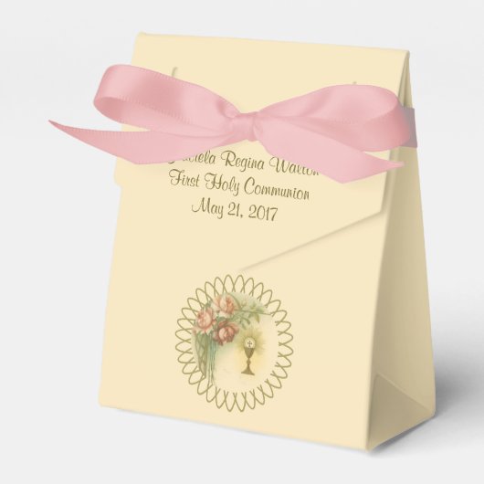 聖餐式の最初の聖餐式のホストピンクの花 フェイバーボックス (正面サイド)