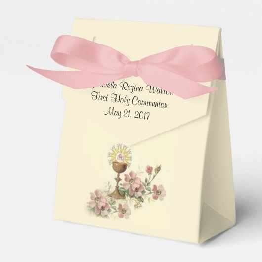 聖餐式の最初の聖餐式のホストピンクの花 フェイバーボックス (正面サイド)