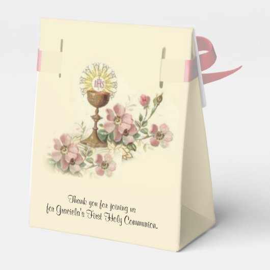 聖餐式の最初の聖餐式のホストピンクの花 フェイバーボックス (裏面サイド)
