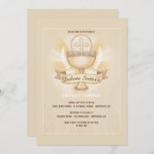 聖餐式の最初の聖餐式ピンク 招待状 (正面/裏面)