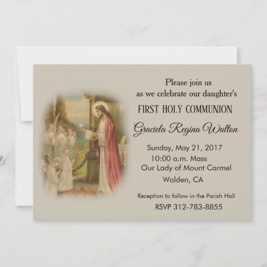 聖餐式の第一聖餐式カトリックの子イエス様の司会 招待状 (正面)