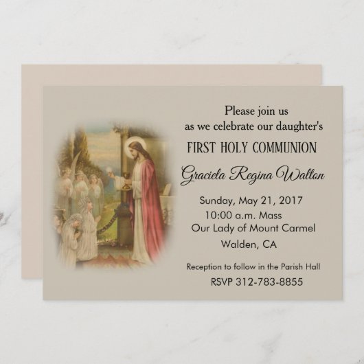 聖餐式の第一聖餐式カトリックの子イエス様の司会 招待状 (正面/裏面)