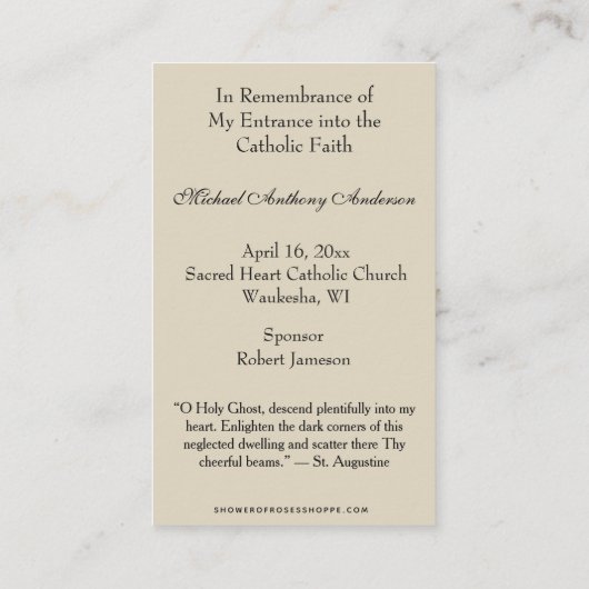 聖餐式の記念カトリック教会 名刺 (裏面)