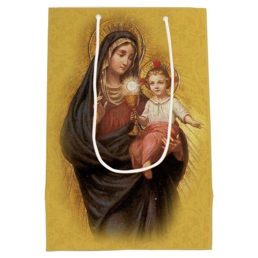 聖餐式の賛美聖母マリア・イエス・コミュニオンの夫人 ミディアムペーパーバッグ (裏面)