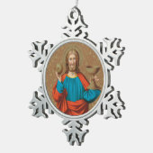 聖餐式を持ち上げるイエス(SNV 050) スノーフレークピューターオーナメント (右)