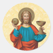 聖餐式を持ち上げるイエス(SNV 050) ラウンドシール (正面)