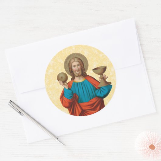 聖餐式を持ち上げるイエス(SNV 050) ラウンドシール (封筒)