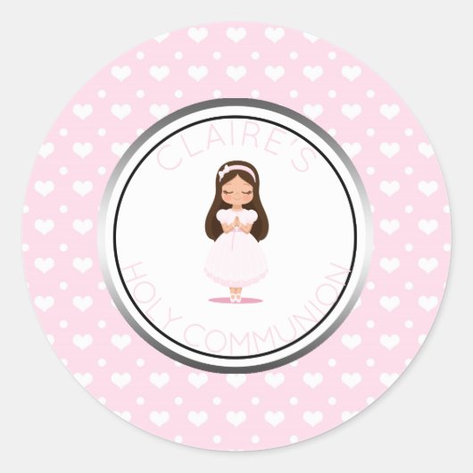 聖餐式ガールフライトピンクハート ラウンドシール (正面)