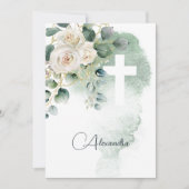 聖餐式バラグリーン宗教十字架 招待状 (正面)