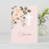 聖餐式バラソフトピンク宗教十字架 招待状 (スタンド正面)