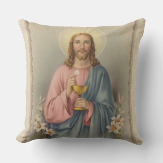 聖餐式及び聖餐杯を保持しているイエス・キリスト クッション (正面)