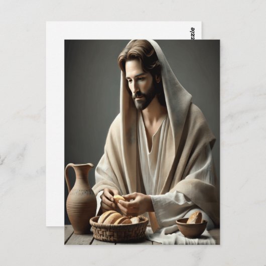 聖餐式：イエスが聖なるパンを破る ポストカード (正面/裏面)