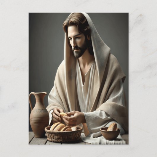 聖餐式：イエスが聖なるパンを破る ポストカード (正面)