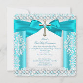 聖餐式 ガールズ ファーストコムニオン 白+水色+パール 招待状 (正面)