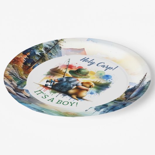 聖鯉！男の子だ！赤ちゃんシャワー ペーパープレート (アングル)