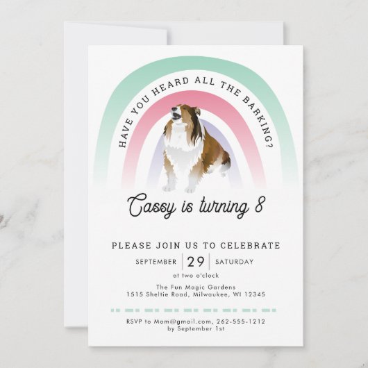 聞いたことがあるか、虹と犬の誕生日 招待状 (正面)