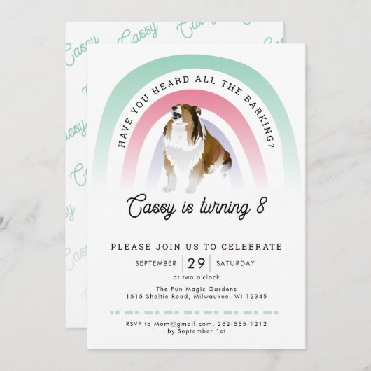 聞いたことがあるか、虹と犬の誕生日 招待状 (正面/裏面)