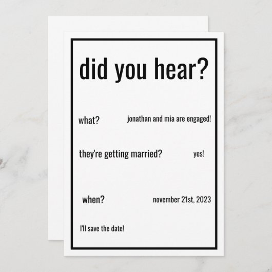 聞いた？カスタム詳細を追加ミニマル結婚した 招待状 (正面/裏面)