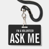 聞いてください 私はボランティア 黒と白 バッジ (裏面（ネックストラップ付）)