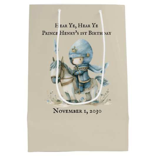 聞いて聞いて聞いて聞いて中世の少年の最初の誕生日 ミディアムペーパーバッグ (裏面)